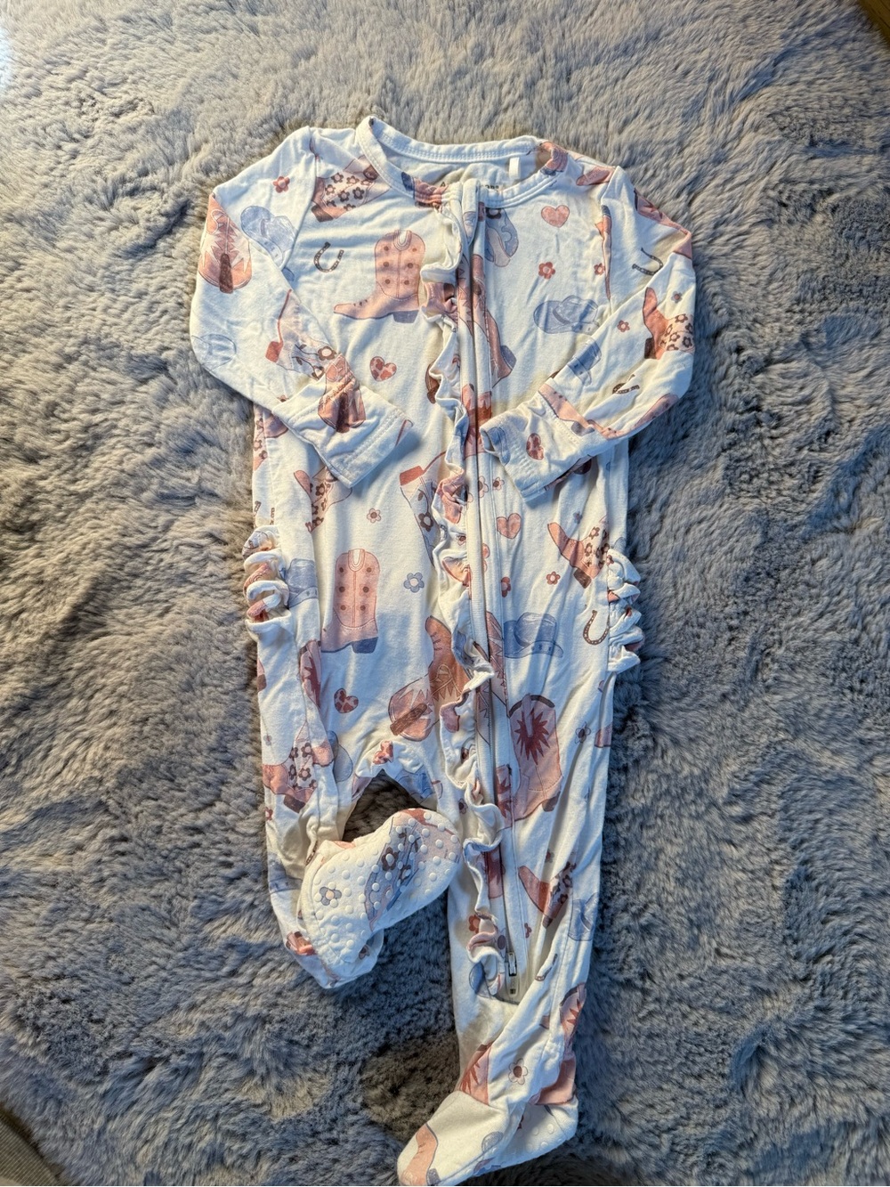 Angel Dear White and Pink Cowboy Print Footed One-Piece